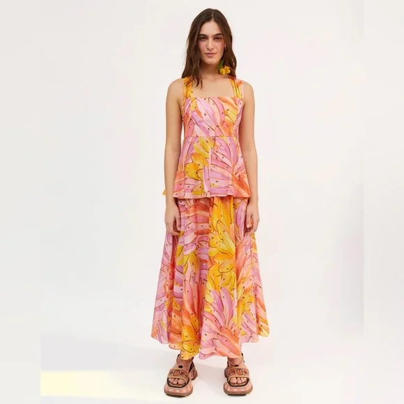 🍍FARM RIO Pink Ombre Bananas Cross Back Maxi Dress - Picture 14 of 16